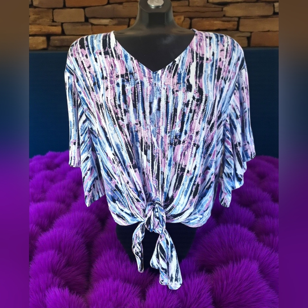 Northern Reflections Very Oversized Women's Striped V-Neck Top - Pink and Black